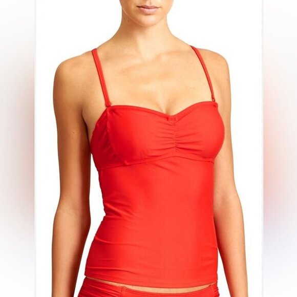 Athleta Vibrant Red Bandeau Tankini Swimwear Top Removable Straps Size Small - Picture 1 of 6